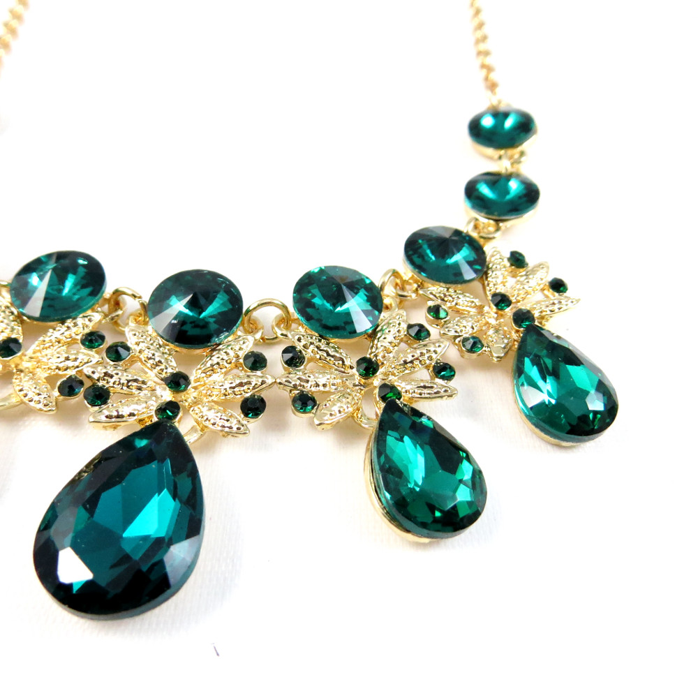 Emerald Teardrop Bib Necklace